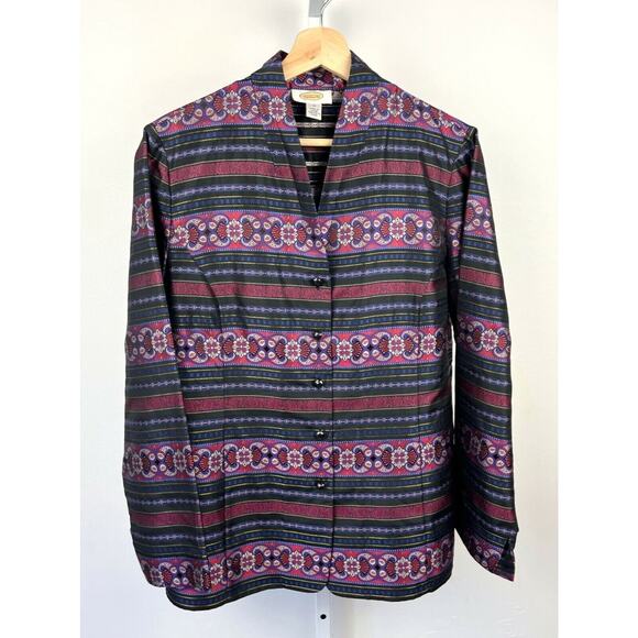 TALBOTS 12 Silk Tapestry Button Front Jacket Top Geometric Stripe Paisley Purple - Picture 1 of 5